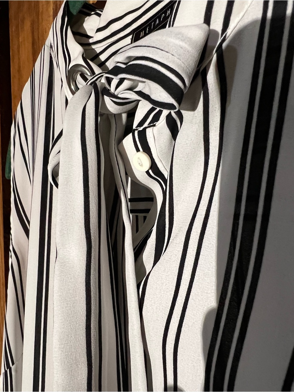 Metaphor Black and White Vertical Stripe Tie-Neck Sleeveless Blouse - Picture 2 of 6